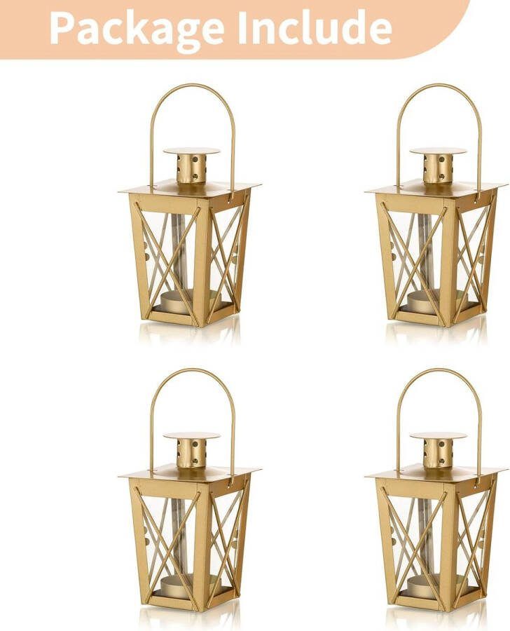 Kleine theelicht lantaarn goud 4 stuks metalen lantaarns set voor buiten mini theelichtjes kaarsenhouder kleine tuin hangende bruiloft middenstukken voor tafels kerstdecoraties