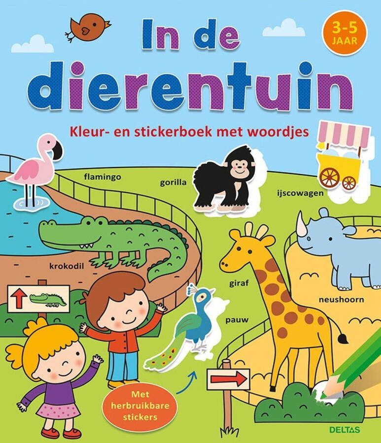 Deltas Kleur-en stickerboek met woordjes In de dierentuin (3-5 j.)