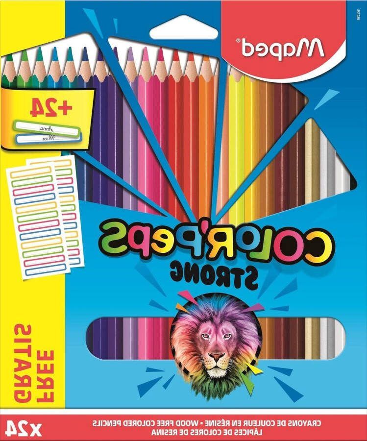 Kleurpotloden 24 ultra-resistente en ergonomische kleurpotloden Strong Color'Peps met voornaametiketten 862726 meerkleurig