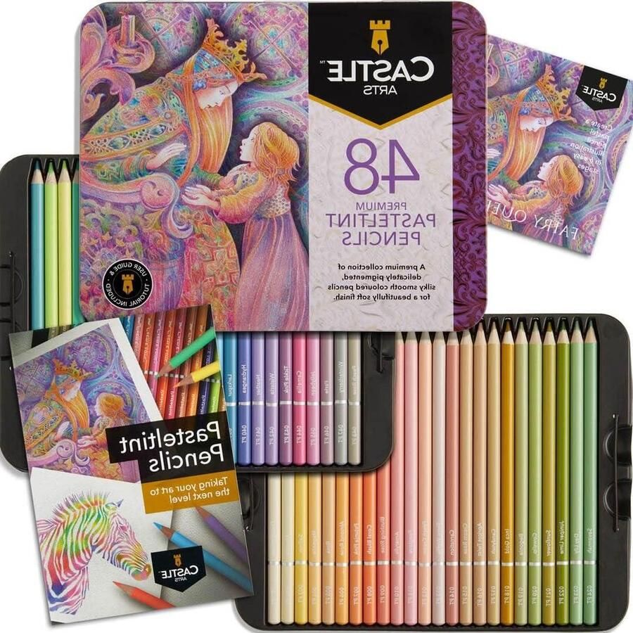 Kleurpotloden Set 48 Pasteltinten Zachtere en weelderige kleuren Voor professionele artiesten Blikken doos opbergdoos