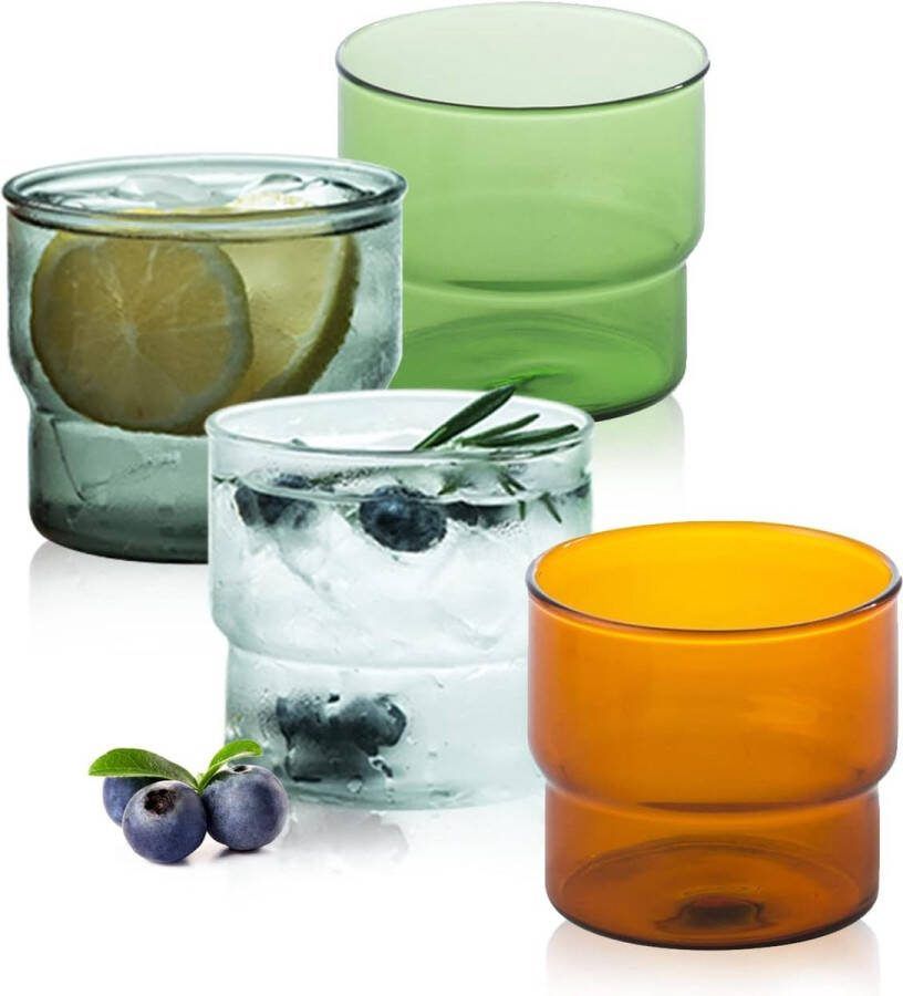Kleurrijke drinkglazenset 4-delige glazenset waterglas stapelbare glazen drinkglazenset outdoor sapglazenset sapglazen voor 4 personen van glas 300 ml