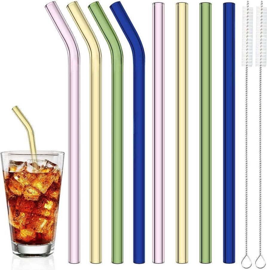 Kleurrijke herbruikbare glazen rietjes set van 8 voor cocktails smoothies en sappen Glazen rietjes