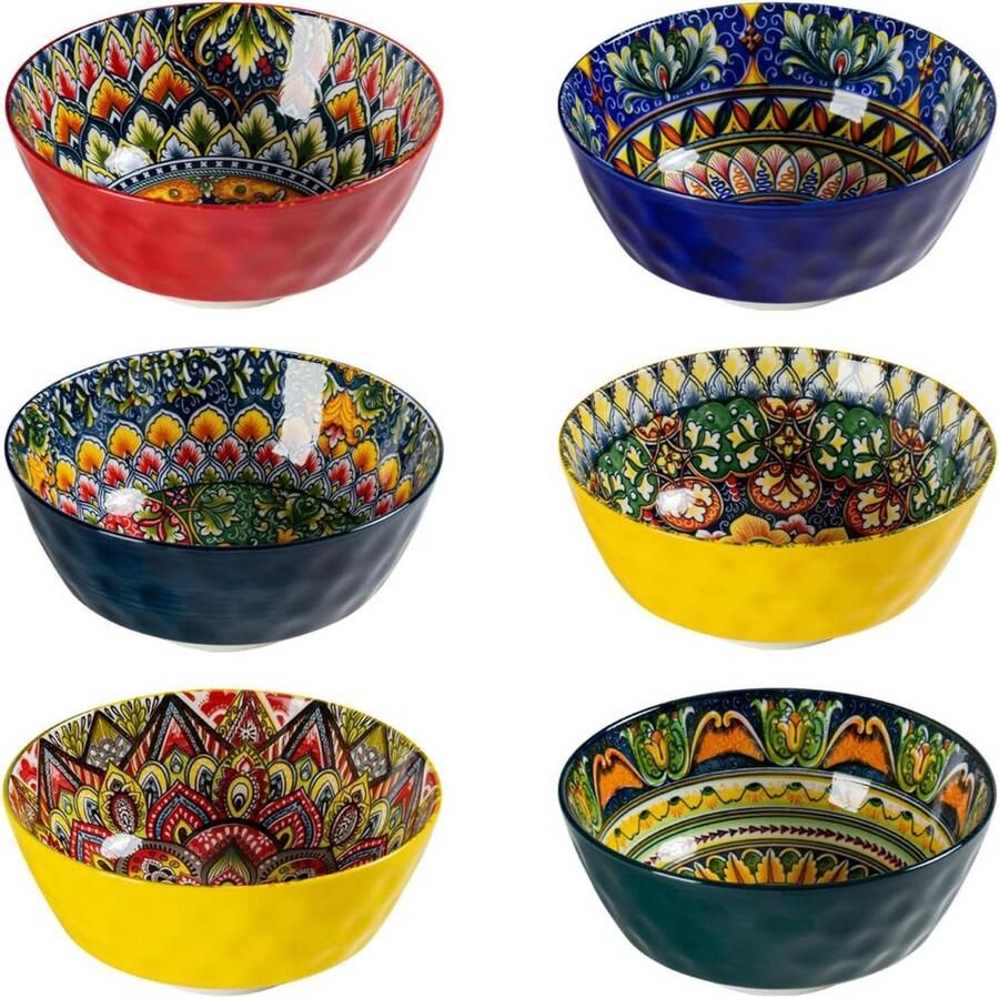 Kleurrijke keramische soepkom 6 stuks 360 ml dessertkom voor muesli salade soep cornflakes ontbijt servies Boheemse stijl meerkleurig