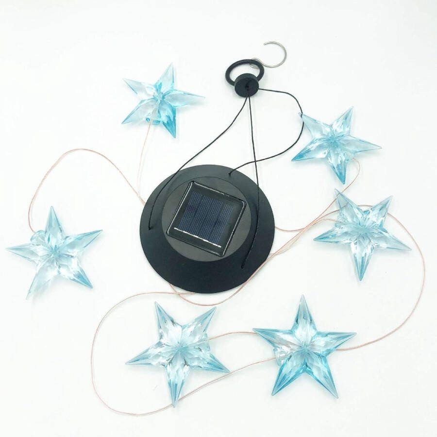 Kleurrijke LED Solar Lamp Kolibries Libel Vlinder Fles Wind Chimes Decoratie Lichten Tuin Raam Thuis Decor Star Blue