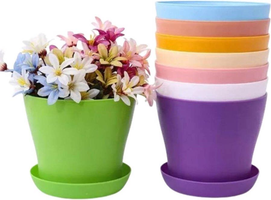 Kleurrijke plantenpotten en schotels 10 stuks indoor bloempot met druppelbak plastic plantenpotten zaadpotten bureau balkondecoratie 10cm 4 Bloempot