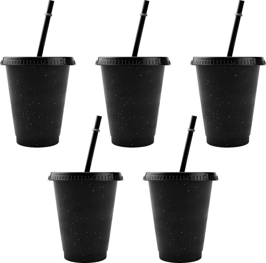 Kleurrijke plastic bekers 5 stuks herbruikbare kunststof bekers met dekselrietjes kleurrijk onbreekbaar feestbekers drinkbekers feestservies campingservies kinderen