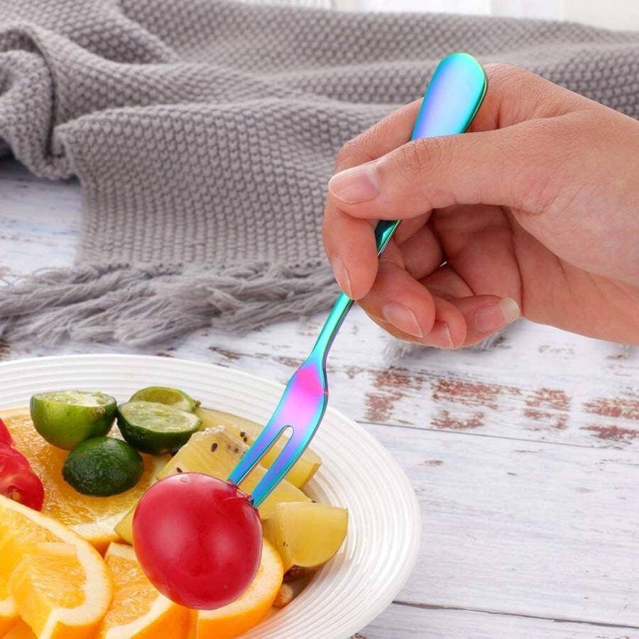 Kleurrijke taartvorken 12 stuks van roestvrij staal lengte 145 mm mini-vorken fruitvorken dessertvorken