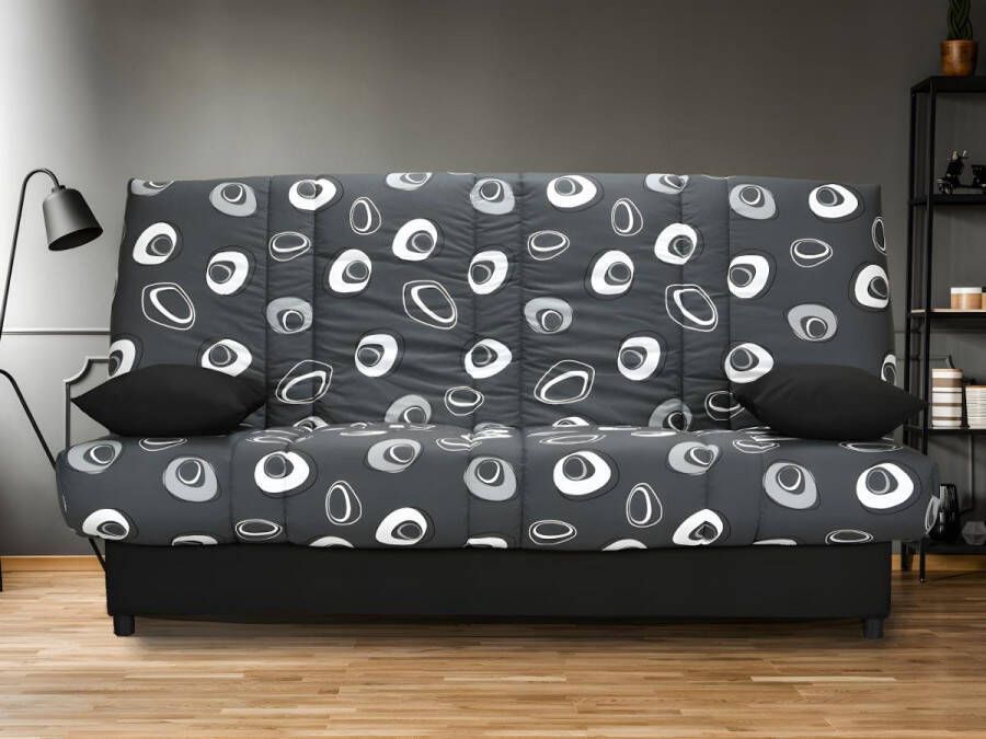 Klik-klak bedbank van stof FARWEST met opbergkoffer met print SEVENTIES L 193 cm x H 101 cm x D 91 cm