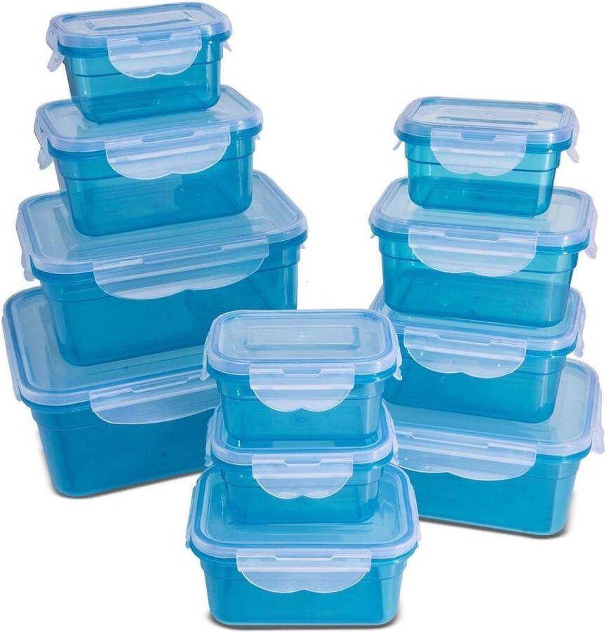 Kliksluiting luchtdichte vershouddozen voor magnetron vriezer vaatwasser Blauw 22 delen Set van 11 dozen diepvriesdozen