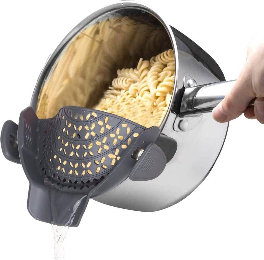Klikzeef siliconen grijs keukenzeef afdruipvergiet pastazeef opzetstuk om op te hangen pot hittebestendig siliconen voedselzeef vaatwasmachinebestendig keukenzeef voor alle potten en