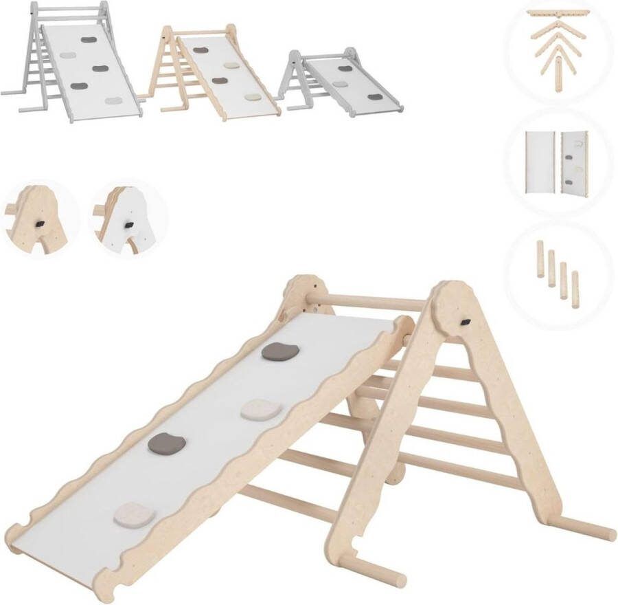 Klimdriehoek Houten Klimrek – Klimboog voor Binnen Met Ladder en Glijbaan Baby Speeltoestel Hout Peuter Speelgoed Leerzame Klimdriehoek Hout Kleur