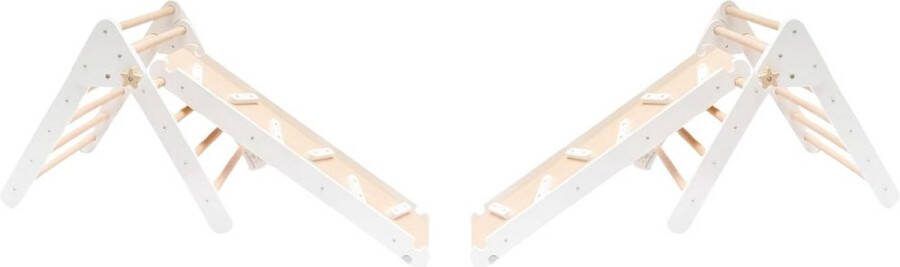 Klimdriehoek Houten Klimrek – Klimboog voor Binnen Met Ladder en Glijbaan Baby Speeltoestel Hout Peuter Speelgoed Leerzame Klimdriehoek Wit
