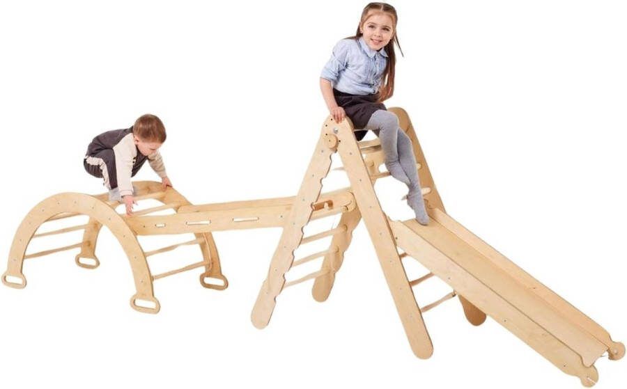 Klimdriehoek Houten Klimrek – Klimboog voor Binnen Met Ladder en Glijbaan Baby Speeltoestel Hout Peuter Speelgoed Leerzame Klimdriehoek Hout Kleur