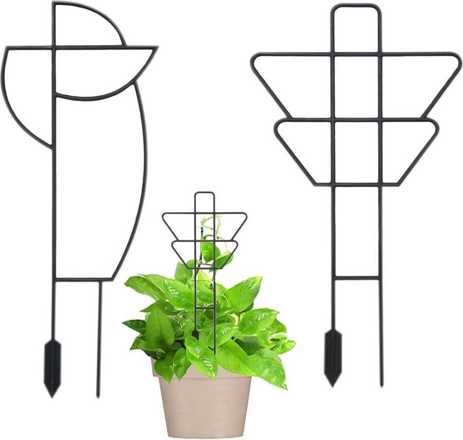 Klimhulp voor kamerplanten en tuinplanten 2 stuks kunststof decoratie klimstaaf voor klimplanten bloemensteun en rankrooster voor potplanten (zwart) plantensteun halfronde