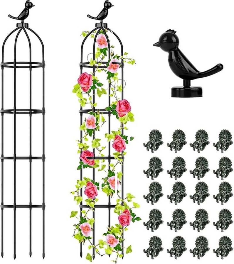 Klimplanten Obelisk Set van 2- Verstelbare hoogte tot 145 cm Plant Ondersteuning Inclusief Plant Clips