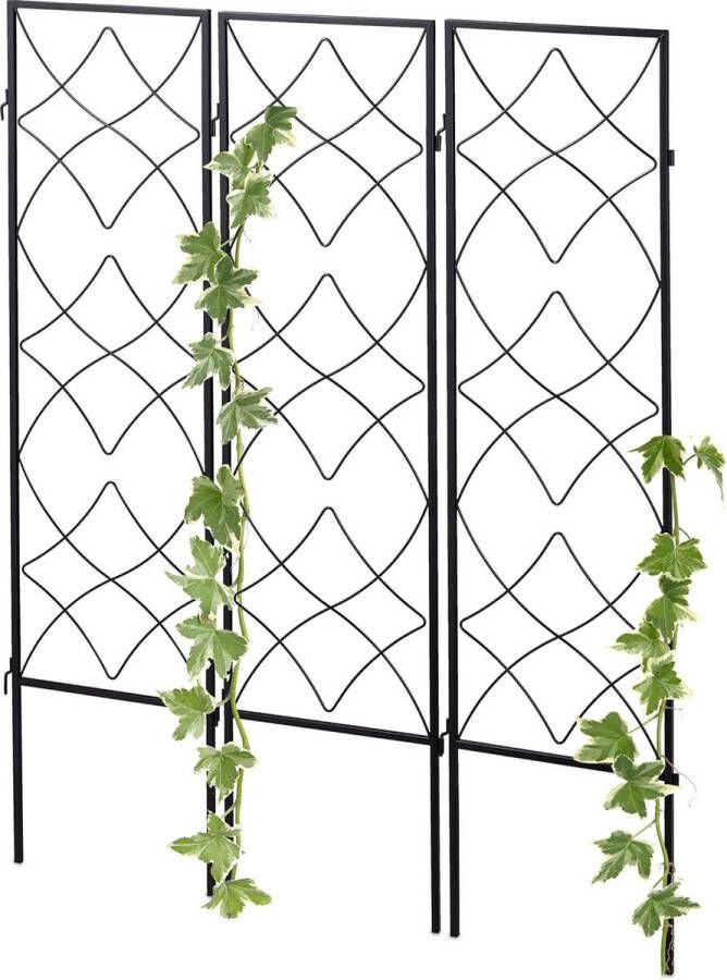 Klimplantenrek Metaal 3 Stuks Klimplantenrek in de Grond Plantensteun 122 x 31 cm Trellis Zwart