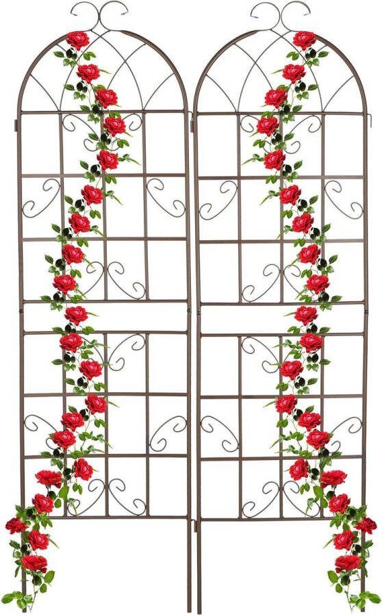 Klimplantenrek Set van 2 Vintage Plantensteun HxB 179 x 52 cm Rankhulp Metaal Bruin Tuin Decoratie plantensteun halfronde
