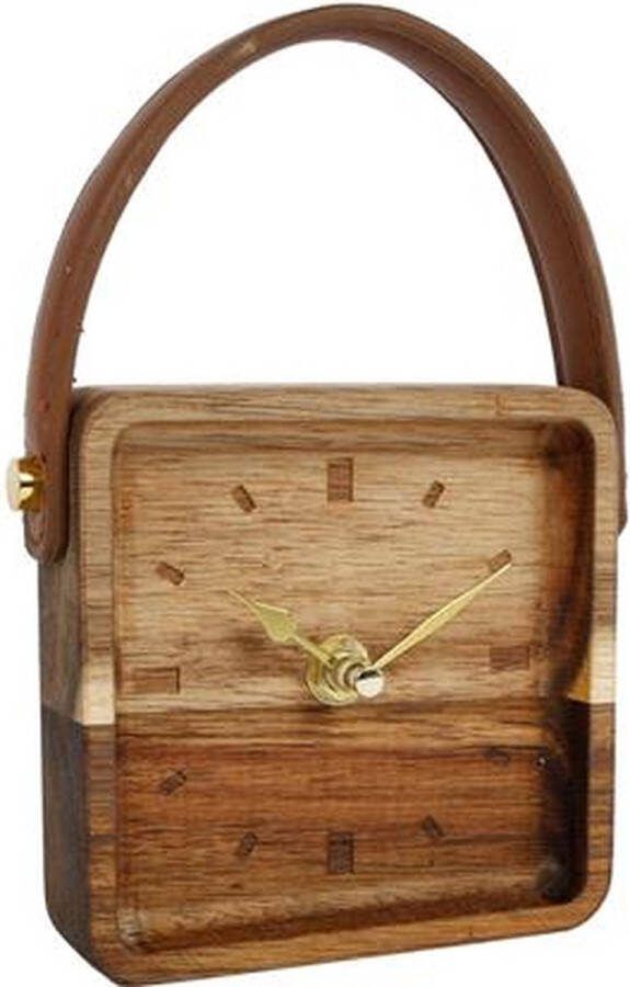 Klok Vienne hout 11x11x3 2cm vierkant met hengsel