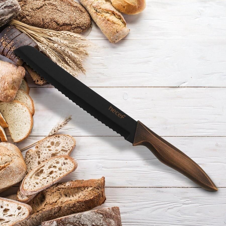 Knife Set Stainless Steel Non Stick Black Colour Coating Blade Includes 8'' Chef Knife 8'' Bread Knife 7'' Santoku Knife 5''Utility Knife 3.5'' Paring Knife
