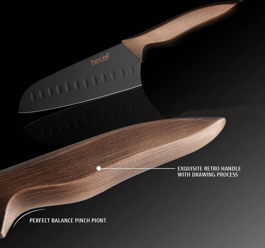 Knife Set Stainless Steel Non Stick Black Colour Coating Blade Knives Includes 8'' Chef Knife 8'' Bread Knife 7'' Santoku Knife 5''Utility Knife and 3.5'' Paring Knife