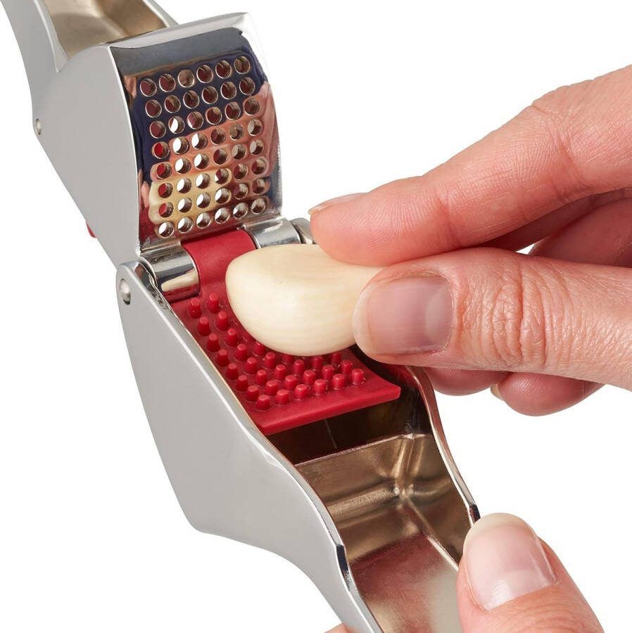 Knoflookpers Easy Release Zink Legering Zilver Rood Knoflookhakselaar Gemberbreker en Snijmachine Vaatwasserbestendig