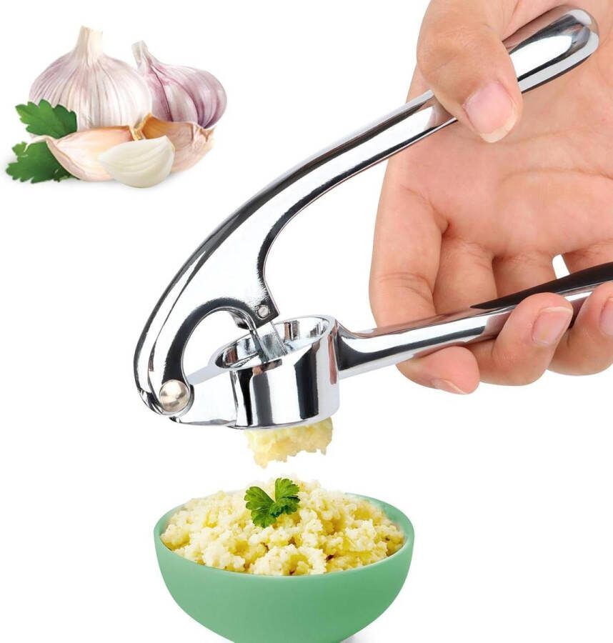 Knoflookpers keukenhulp knoflooksnijder met gemakkelijk te drukken handgreep knoflookhakgereedschap voor het extraheren van meer knoflookpasta gemakkelijk te reinigen zilver