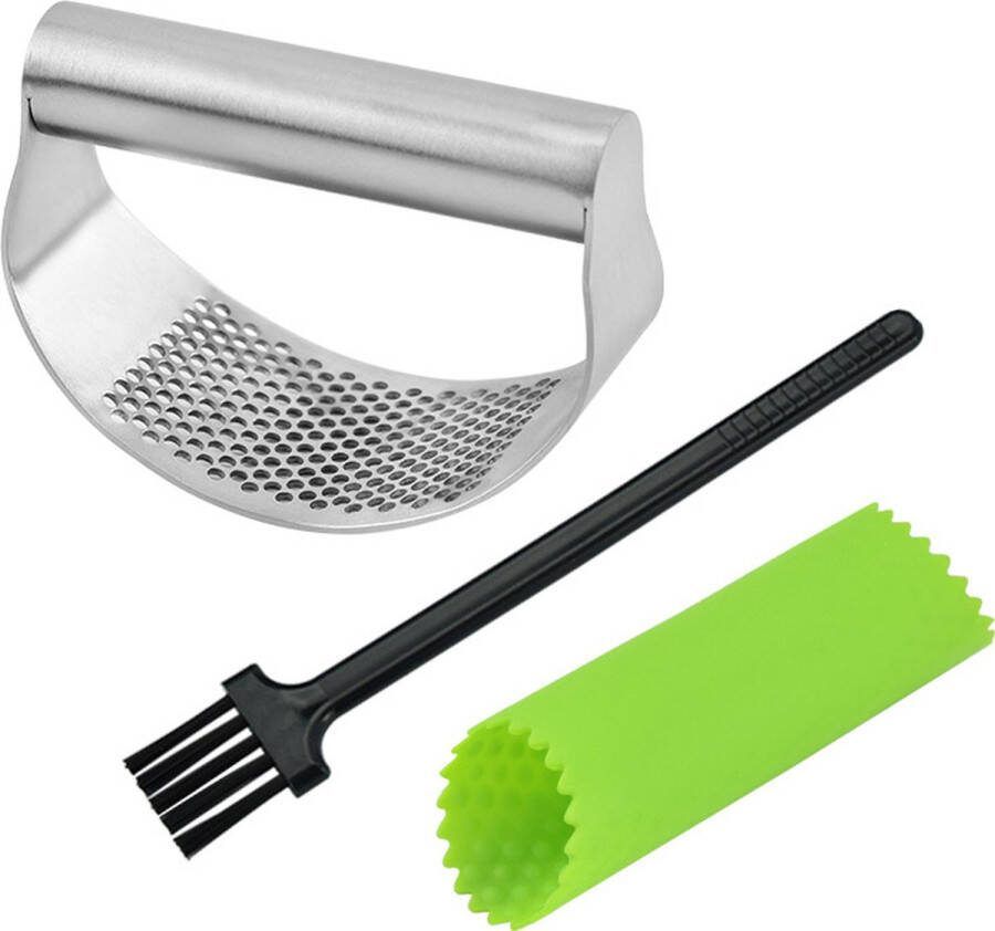 Knoflookpers Lookpers Gemberpers Vaatwasser Bestendig Met Borstel & Siliconen Peller RVS Plastic Garlic Press Fijne Knoflook Ergonomische Handgreep