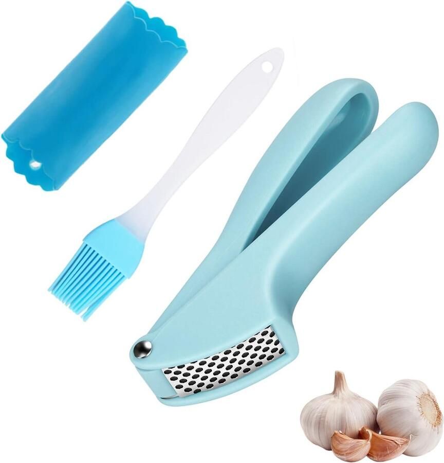 Knoflookpers Premium Kwaliteit Siliconen Knoflookschiller Reinigingsborstel Handmatige Knoflookpers Eenvoudig Schoon te Houden Keukenhulp Geen Schilfering Nodig