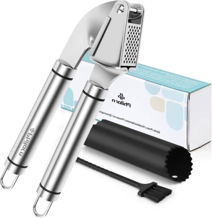 Knoflookpers Roestvrij Staal Professionele Keuken Heavy Duty Pers Squeezer Knoflook Chopper Gemakkelijk Schoon te Maken met Siliconen