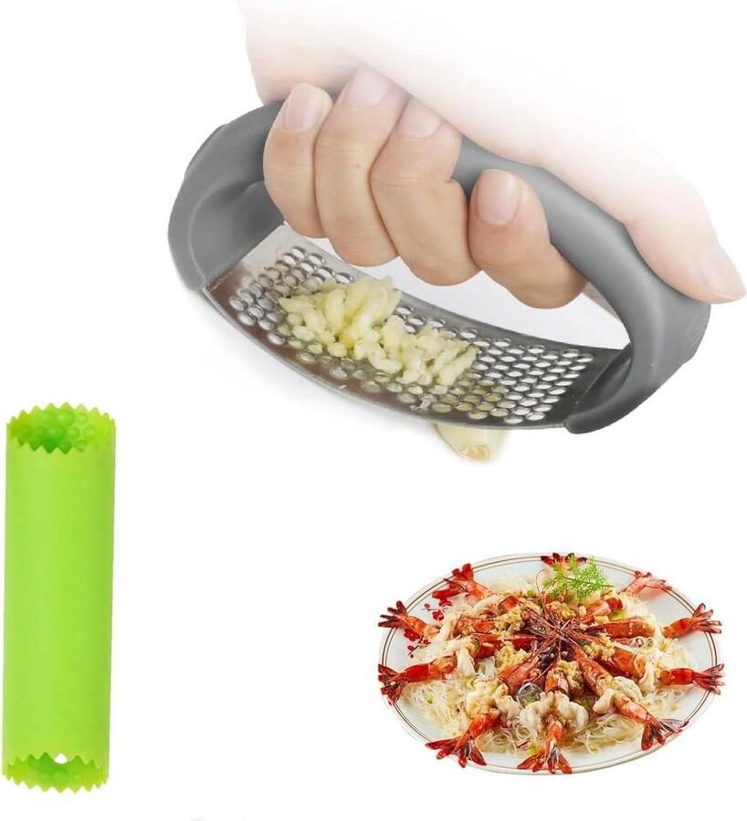 Knoflookpers Roestvrij Stalen 304 Food Grade Rocker- en Dunschiller Set