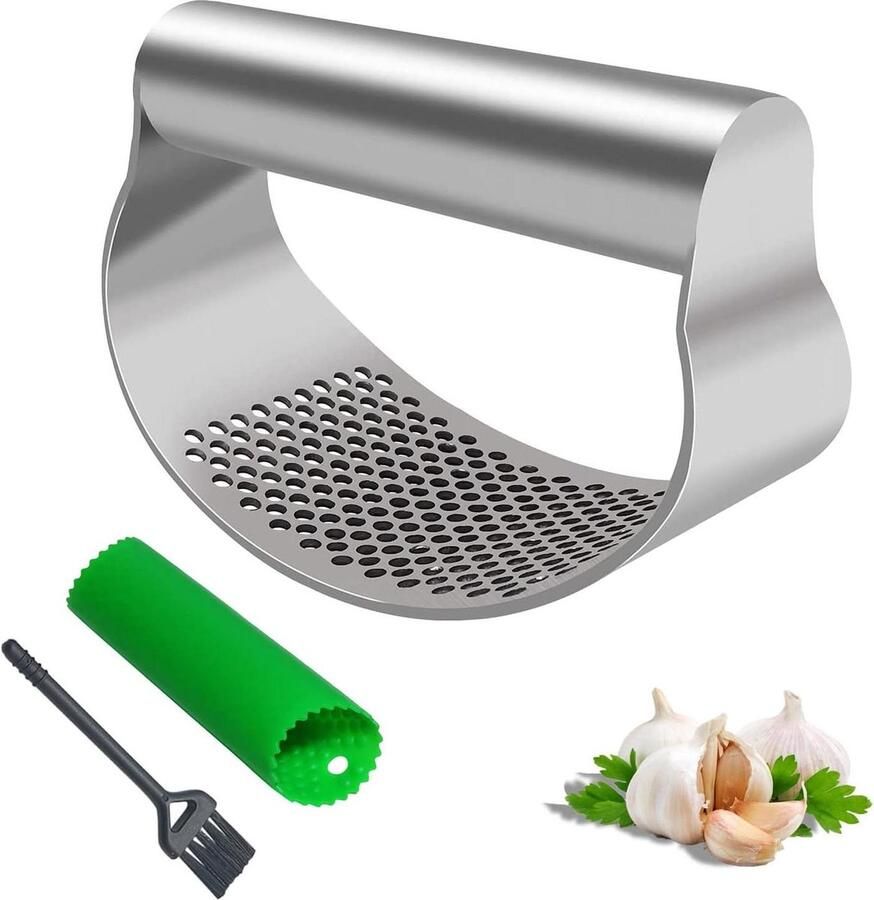 Knoflookpers Rvs Gemberpers voor Fijngehakte Knoflook Professionele Keukenhulp met Silicone Knoflookschiller