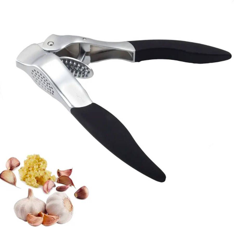 Knoflookpers RVS Hefboommechanisme Knoflook gemberpers Ergonomisch handgrip Luxe zilver zwart Roestvrijstaal Garlic press knoflookpeller Keuken