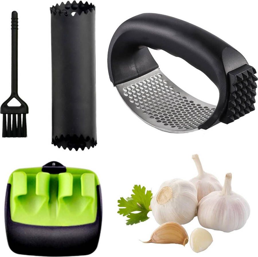 Knoflookpers Rvs Knoflookpers Knoflook Crusher Keuken Gember Knoflook Gehaktmolen Siliconen Dunschiller Reinigingsborstel
