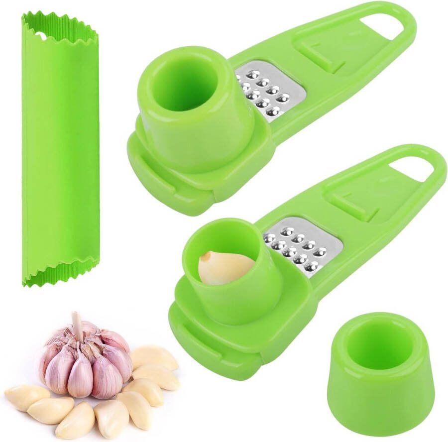 Knoflookpers set van 3 stuks knoflookrasp kunststof keukengerei knoflooksnijder knoflookschiller efficiënt gereedschap voor het maken van knoflookpasta
