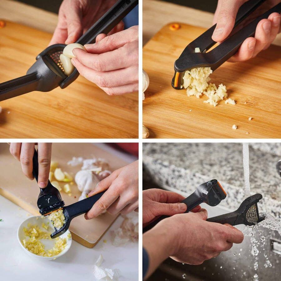 Knoflookpers Uitneembaar inzetstuk en schraper 16 cm Kunststof metaal Functional Form zwart knoflookpers