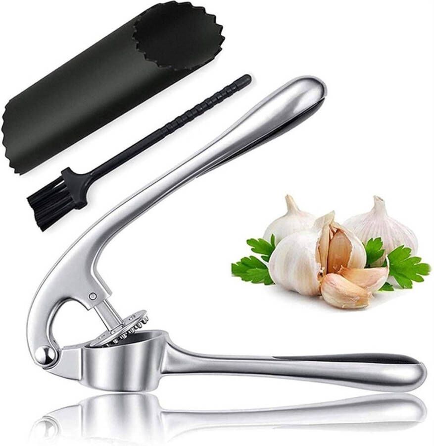 Knoflookpers voor het extraheren van meer knoflookpasta knoflookhakmolen praktisch keukenhulpmiddel met knoflookschiller en reinigingsborstel (zilver)
