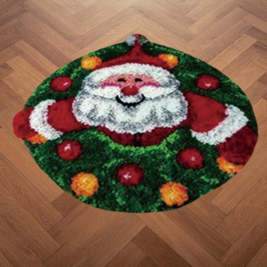 Knoop je eigen mat Kerstman in krans Smyrna 50 x 50
