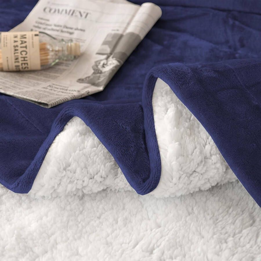 Knuffeldeken 130 x 150 cm Marineblauwe Fleece Deken Sherpa Bank Gooi Bankdeken Warm Zacht Winter (Marineblauw 130 x 150 cm)