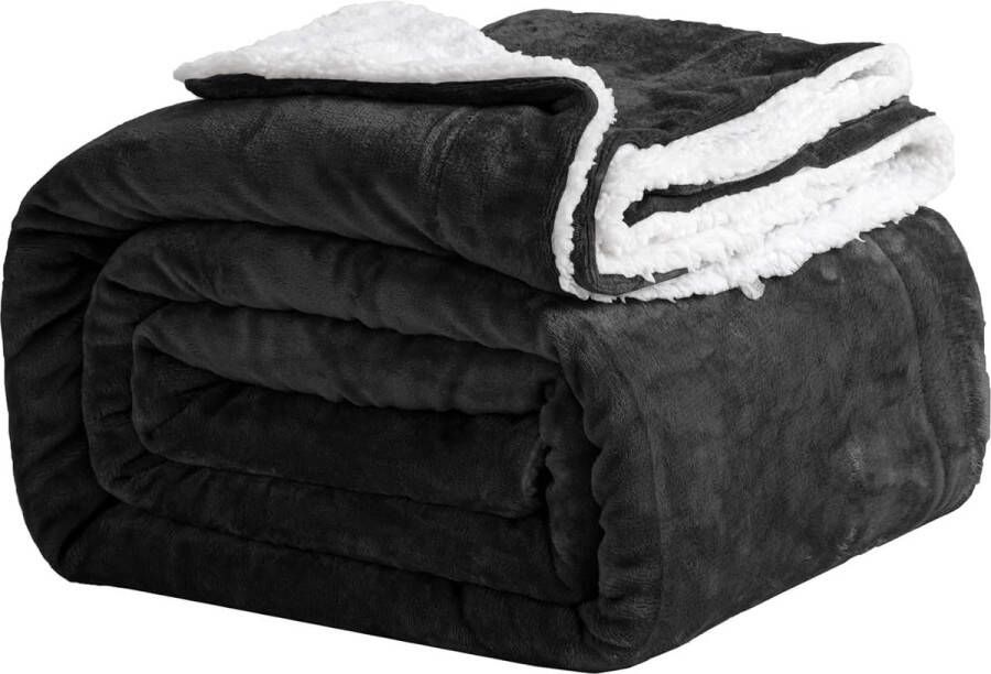 Knuffeldeken 130 x 150 cm zwarte fleecedeken Sherpa-sofa plaid bankdeken warm zacht winter (zwart 130 x 150 cm)