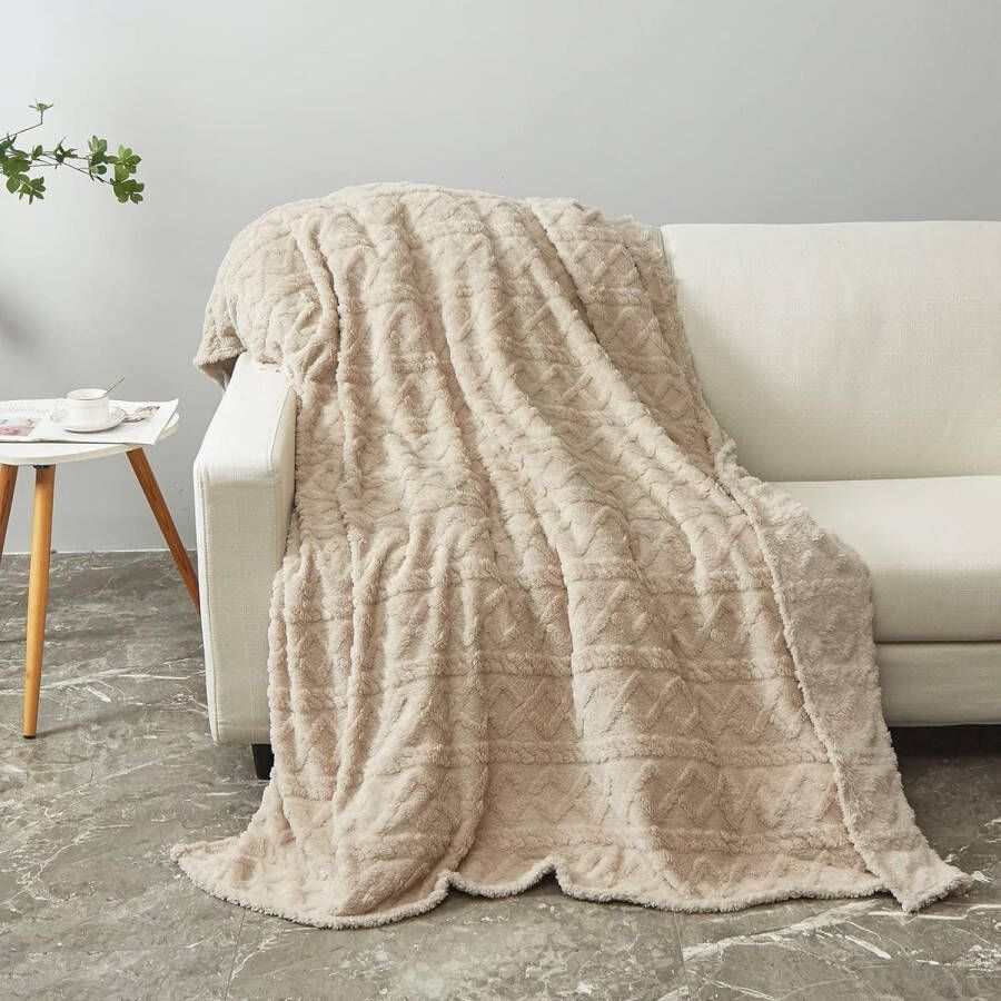 Knuffeldeken 150 x 200 cm Lammetjesdeken Pluizige Zachte Slaapbankdeken Fleece Deken Bankdeken Warme Knuffeldeken voor Bed en Sofa Beige