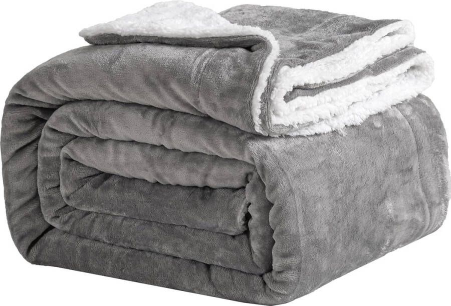Knuffeldeken 200 x 230 cm grijze fleecedeken Sherpa-sofa plaid bankdeken warm winter zacht (grijs 200 x 230 cm)