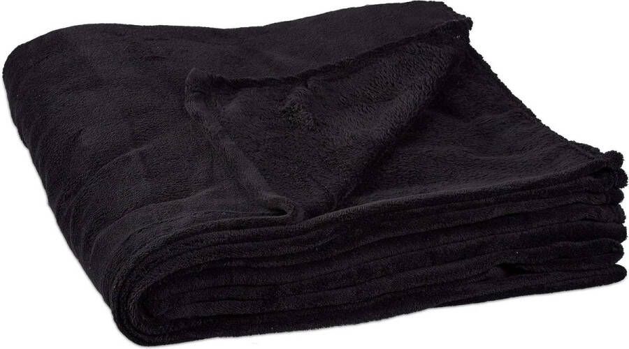 Knuffeldeken extra groot van polyester fleece wasbaar op 30 °C h x d: 1 x 200 x 220 cm zwart