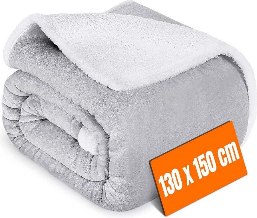 Knuffeldeken Pluizige Fleece Throw met Oeko-Tex 400 GSM Flanellen Sherpa Grote Winterdeken over Bed of Bank Zachte Deken voor Reizen Kamperen Zilvergrijs 130 x 150 cm