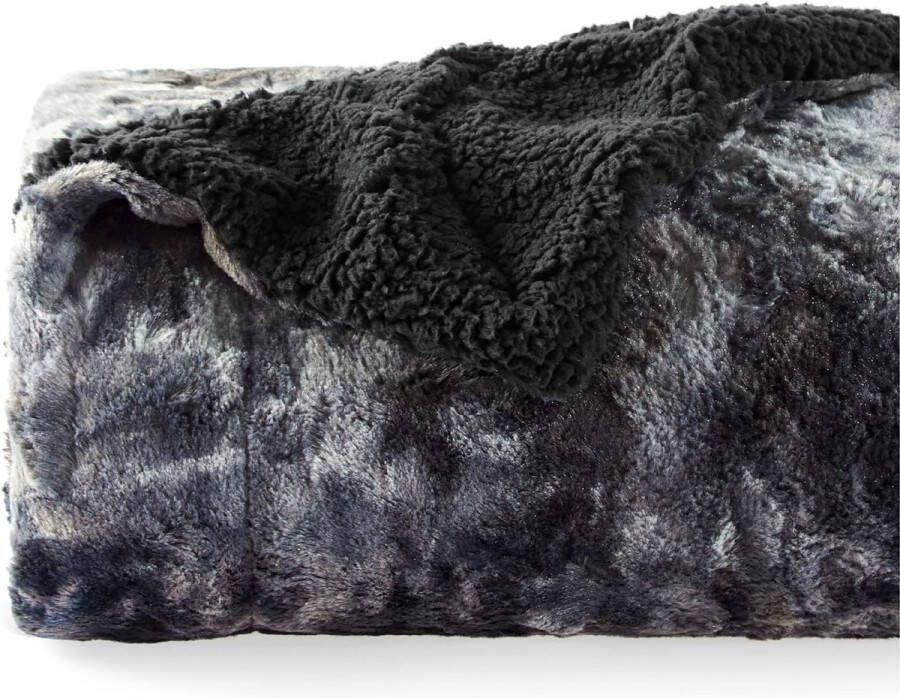Knuffeldeken wollig sofadeken plaid imitatiebont fleece sherpa wollen deken voor bank dikke woondeken warm pluche klein 150 x 200 cm zwart