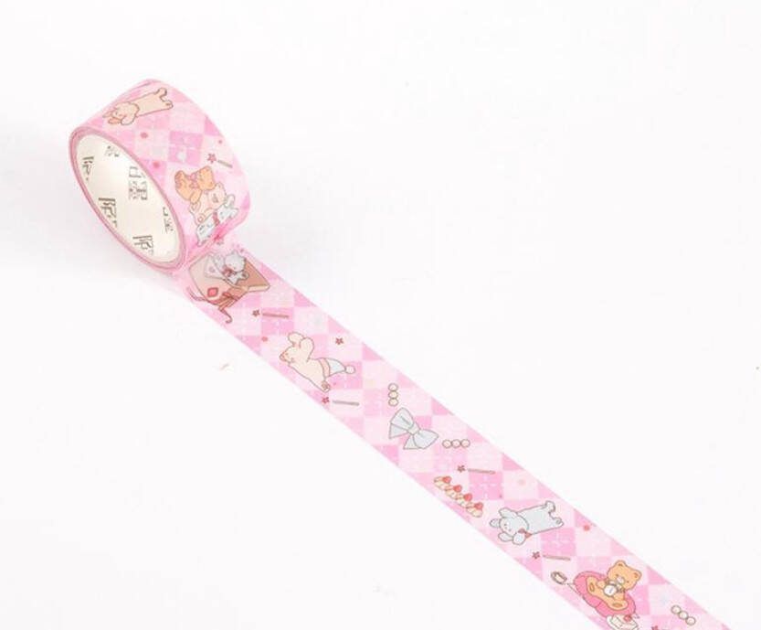 Merkloos Sans marque Knuffeldier Vrienden Washi Tape | Leuke Schattige Mooie Washi Tapes | Masking Tapes | Decoratietapes | Afplaktapes | Maskeringstapes | Washi-Tapes | Bullet Journal | Plakboeken | Decoreren | Versieren | Inpakken | Plakband | Roze Konijn Beer Hond
