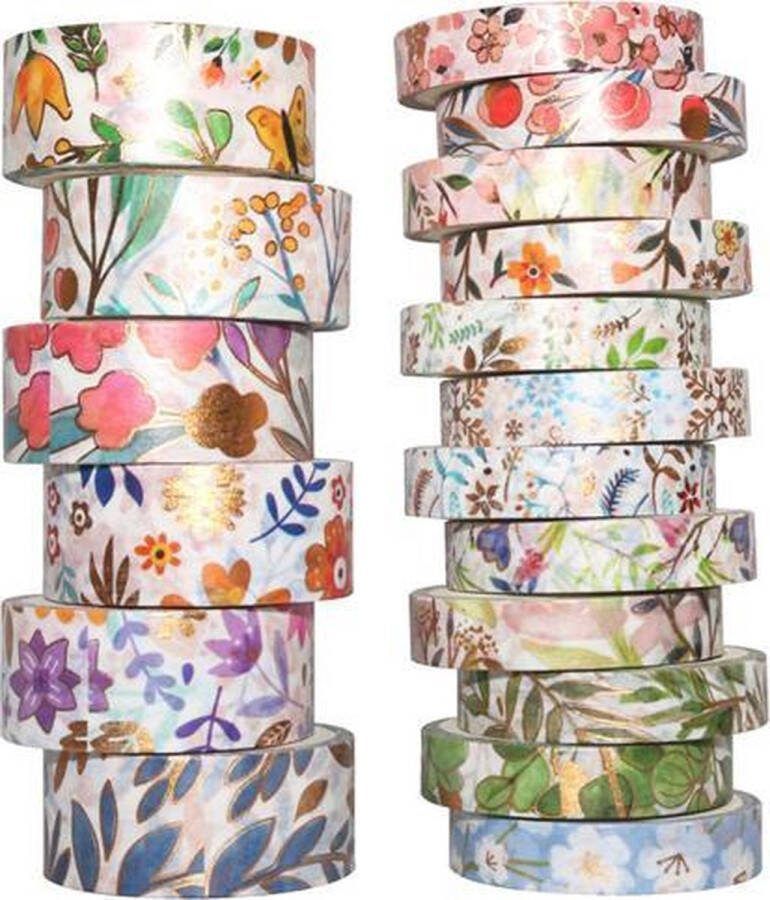 Knutselen Set van 18 Verschillende Rollen Washi Tape Bloemen Goud