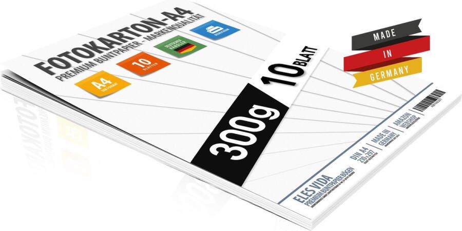 Knutselkarton wit printpapier 300 g m² puur wit onbedrukt printerpapier voor fotografie presentaties fotokarton scrapbooking karton 10 vellen Made in Germany DIN A4 (21 x 29 7 cm) 300