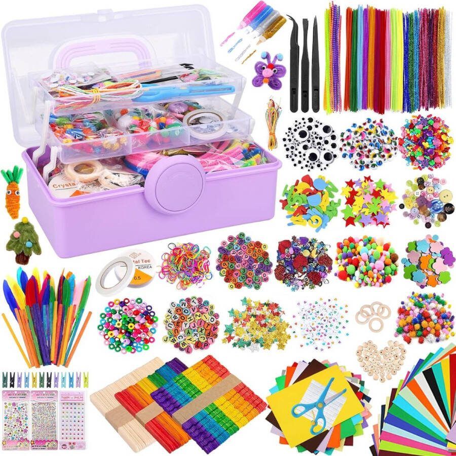 Knutselkoffer voor meisjes Knutseldoos 3000+ Onderdelen Creatief Knutselen Met Kinderen