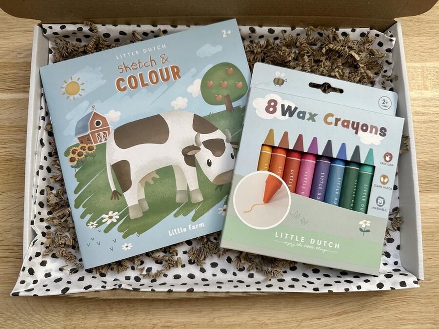Knutselpakket Little Dutch kleurboek Little Farm en Little Dutch Waskrijtjes Brievenbuspakket Boerderij Knutselen Creatief Kleuren Spelen Vakantie Nieuw Kind Kleuter Peuter Jongen Meisje DIY