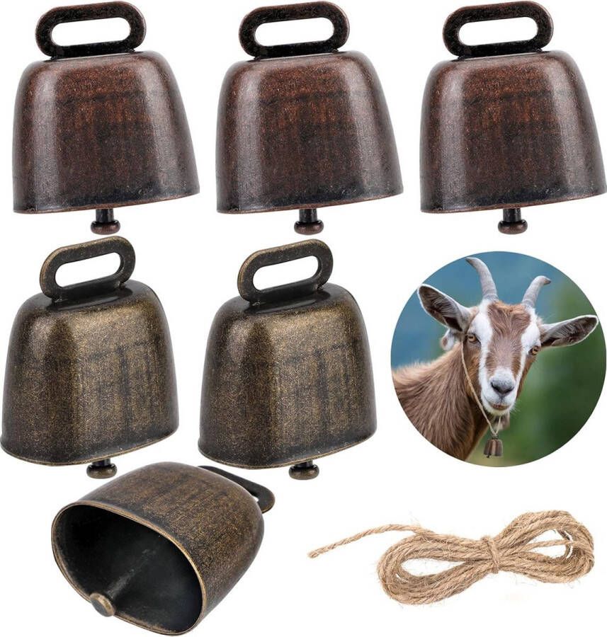 Koebel 6 Stuks Kerstklokjes Bel Grazend Koeienbel Metalen Koe Bel Belletjes Geitenbel Paard Deurbel Hondenbel Kerstversiering Messing Scheepsbel Dier Enbellen Tafelbel Handbellen Decoratie Klokjes Boerderij Dier Geschenk